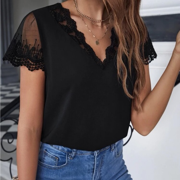 Boho floral embroidered mesh blouse - Picture 5 of 5